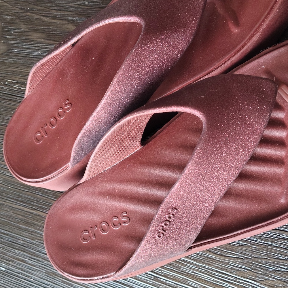 Crocs Women's Getaway Platform Glitter Flip In Dark Clay Size 9 - Picture 7 of 14